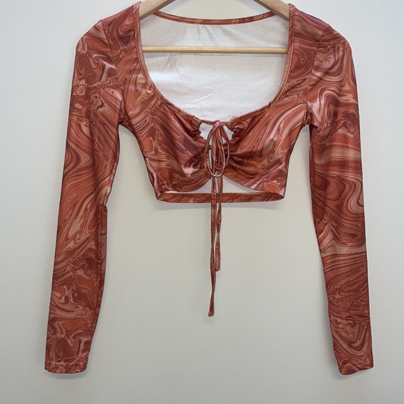 4/$24🦩 SHEIN Sienna Swirl Long Sleeve Lace-up Tie-front Shirt - Picture 6 of 13